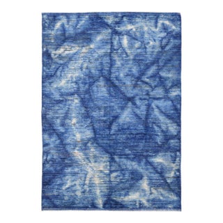Blue Hand Knotted Modern Wool Rug For Sale