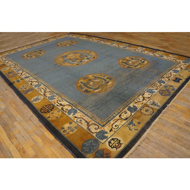 Special Blue and Gold Bronze Color Unique With Animalistic Design Antique Chinese Rug For Sale In New York - Image 6 of 12