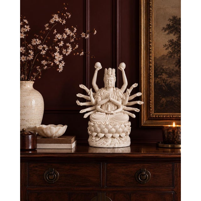 Asian Early 20th Century Large Blanc-De-Chine-Style Multi-Armed Guanyin Porcelain Figure, 17 Inches For Sale - Image 3 of 9