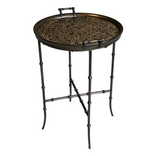 Late 20th Century Hollywood Regency Round Cocktail Tray Top Accent Table With Faux Bamboo Base For Sale