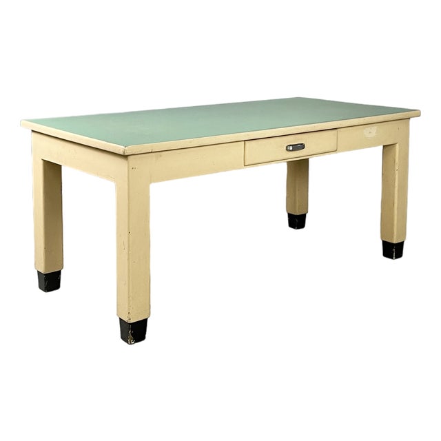 Mid-Century Modern Italian Dining Table in White and Aqua Green Wood, 1940s For Sale