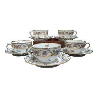 Dresden Schumann Bavaria Chateau Flower Cup & Reticulated Saucer Set of 5 For Sale