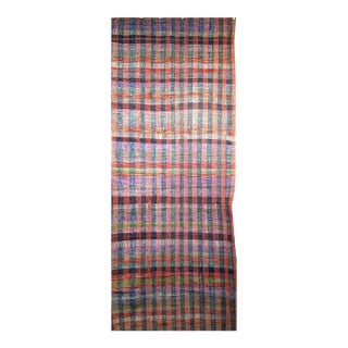 Vintage 1920s American Rag Runner, Handwoven Wool & Cotton Stripes, 4x9 For Sale