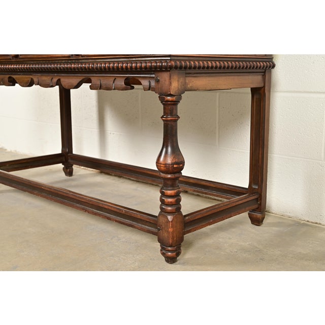 Berkey & Gay Antique English Tudor Carved Walnut and Burl Wood Bookcase or Bar Cabinet, Circa 1920s For Sale - Image 13 of 17