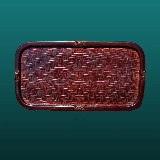 Handmade Authentic Japanese Bantai Basket-Woven Lacquerware Tray 1940s For Sale - Image 4 of 8