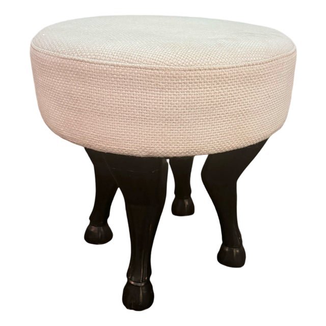 Ebonized Wooden Stool with Horse-Shaped Legs and Beige Fabric, France, 1980s For Sale