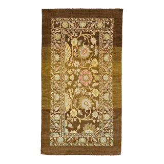 Mid-Century Modern Style Handmade Multicolor Floral Pattern Wool Rug For Sale