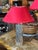 1960s Chrome Faux Bamboo Hollywood Regency Style Table Lamps With Red Shades - a Pair For Sale - Image 4 of 15