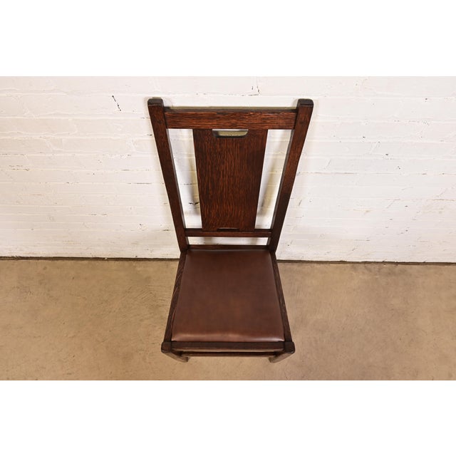Gustav Stickley Antique Mission Oak Arts & Crafts H-Back Dining Chairs With Leather Seats, Newly Restored For Sale In South Bend - Image 6 of 11