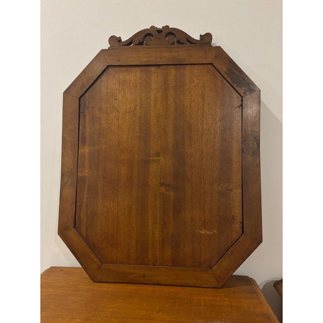 Antique Octagonal Mirror in Burl Wood with Carved Scroll Pediment, 1890s For Sale - Image 5 of 8