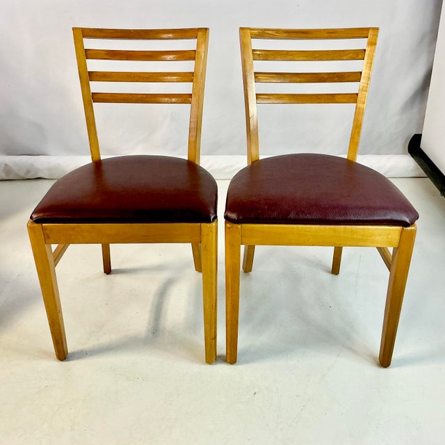 1940s Vintage Art Deco Italian Honey Stained Maple Back Slat Dining Chairs - Set of 6, After Gio Ponti For Sale - Image 10 of 13