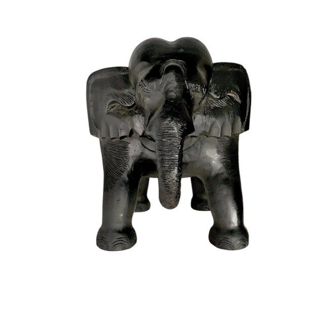 African Late 20th Century Solid Hand-Carved Wood Elephant Stool, Plant Stand / Side Table For Sale - Image 3 of 10