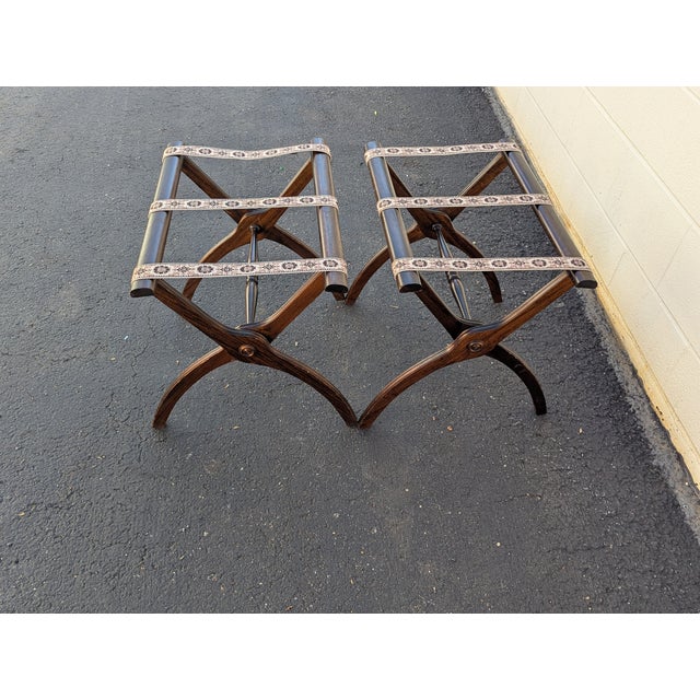 Brown Vintage Mid Century Butler Folding Luggage Rack Suitcase Stand - A Pair For Sale - Image 8 of 11