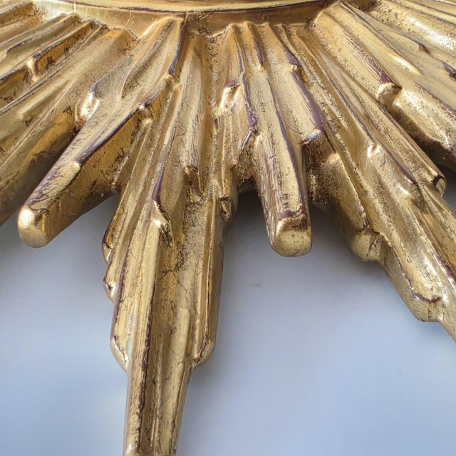 Plastic Gilded Sunburst Wall Mirrors, Belgium, 1970s For Sale - Image 7 of 15