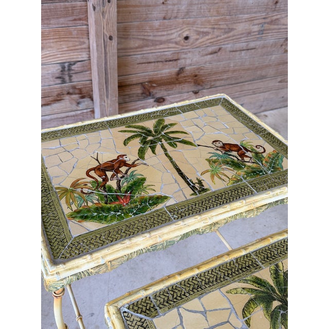 Vintage Hollywood Regency Monkey Mosaic Stacking Nesting Tables – Set of Three For Sale - Image 10 of 12