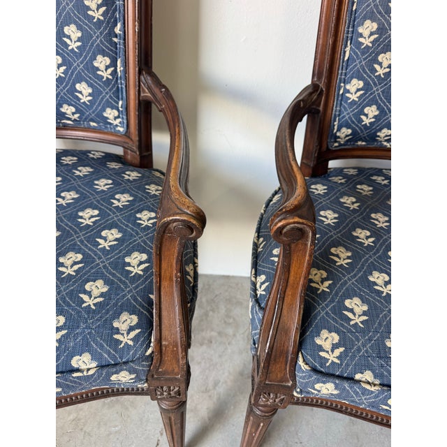 1960s Vintage French Country Louis XVI–Style Carved Wood Frame Dining Chairs – Set of 4 For Sale - Image 5 of 12