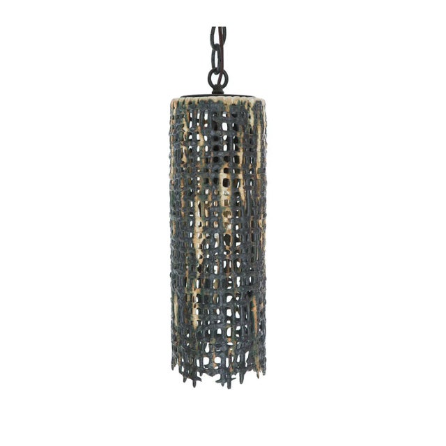 Contemporary Tall Hanging Basketweave Pendant by Clate Grunden For Sale - Image 3 of 3