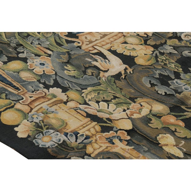 Blue Rug & Kilim’s Armorial Tudor Style Rug in Black, With Beige, Blue and Gold Tones For Sale - Image 8 of 8