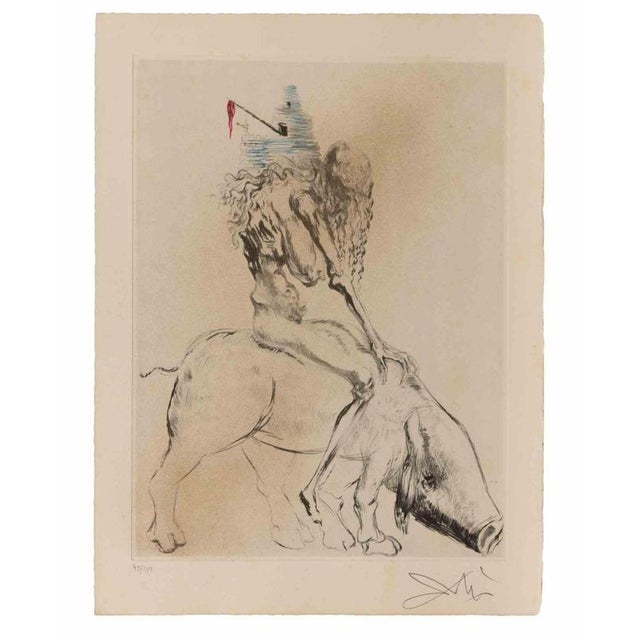Woman with Pig, 1960s, Etching For Sale - Image 3 of 3