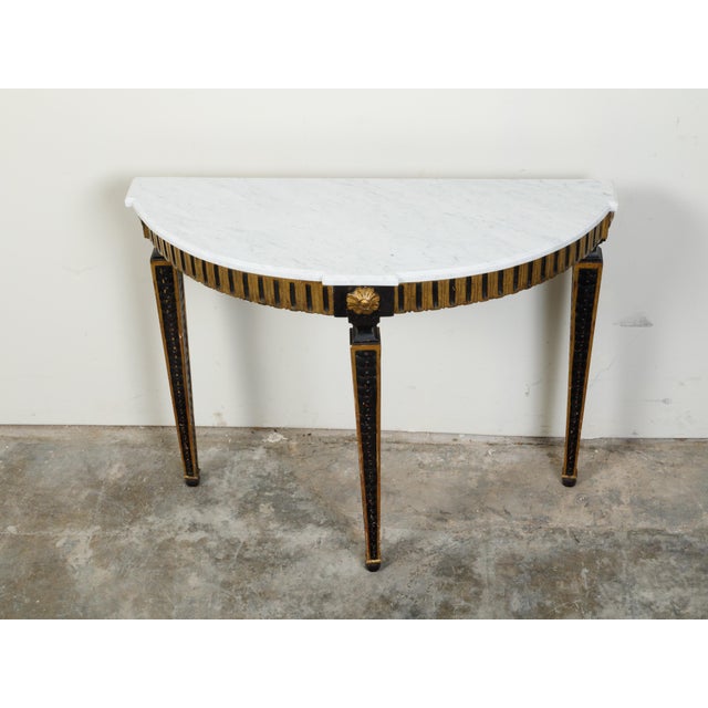 Italian 19th Century Neoclassical Style Black Parcel-Gilt Marble Top Demilune For Sale - Image 11 of 12