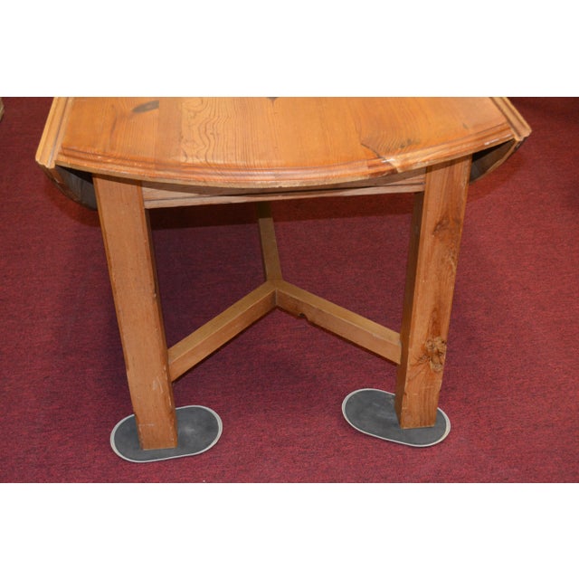 Vintage Heavy Pine Wood Irish Wake Table Drop Leaf Long Oval Dining Kitchen Farmhouse Work For Sale - Image 4 of 13