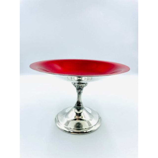 Vintage Reed & Barton Silver Plate & Ruby Red Enamel Pedestal Compote For Sale - Image 12 of 12
