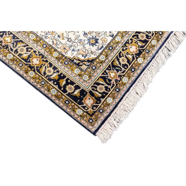 Peach 1980s Hand-Knotted Persian Silk Qum Rug 3'6" X 6' For Sale - Image 8 of 12