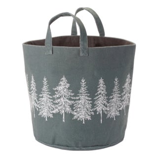 Pine Tree Fabric Storage Basket 13.5"H For Sale