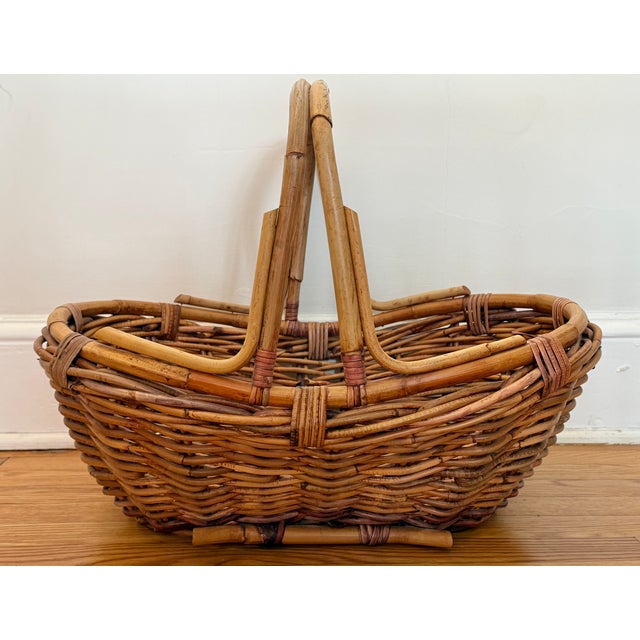 Brown Vintage Bamboo Gathering Basket For Sale - Image 8 of 8