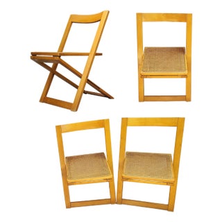 1950s Trieste Folding Chairs With Rattan Seats by Aldo Jacober & Pierangela d'Aniello for Bazzani - Set of 4 For Sale