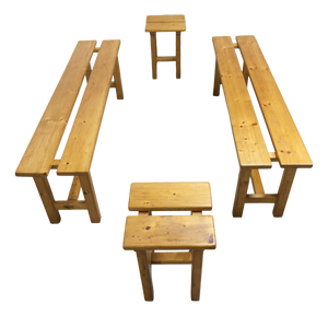 Vintage Benches and Stools in Mountain Pine, 1970, Set of 4