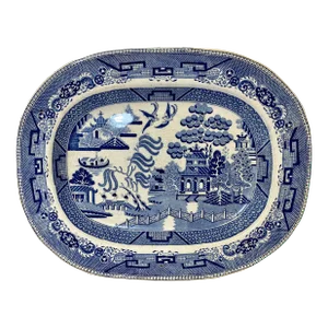 Antique Warranted Staffordshire Blue Willow Serving Platter From England - Circa 1880