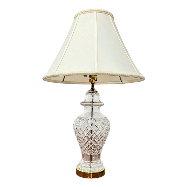 Late 20th Century Waterford Crystal Comeragh Ginger Jar Table Lamp With Original Shade For Sale