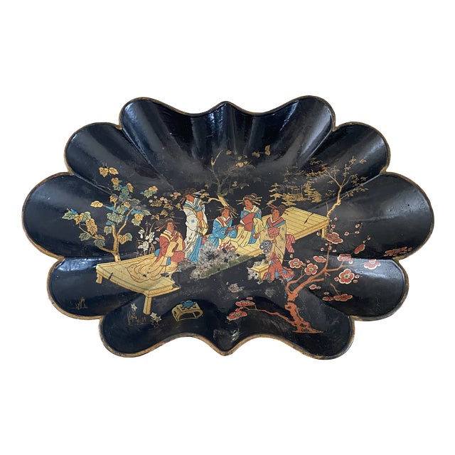 Antique French Napoleon III Papier-Mâché Tray, 1800s For Sale