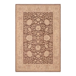 1990s Shabby Chic Ziegler Brown Tan Hand-Knotted Wool Rug - 6'0'' X 8'10'' For Sale