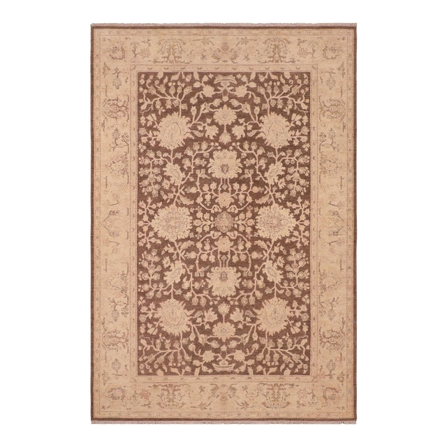 1990s Shabby Chic Ziegler Brown Tan Hand-Knotted Wool Rug - 6'0'' X 8'10'' For Sale