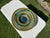 Glass Vintage Handcrafted Art Glass Charger Bowl in Blue, Teal & Amber Swirl Glaze For Sale - Image 7 of 11