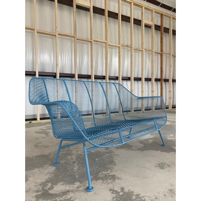 Mid-Century Modern Cerulean Blue Russell Woodard Sculptura Loveseat + Cantilevered "Springer" Chair, Set of 2 For Sale - Image 3 of 12