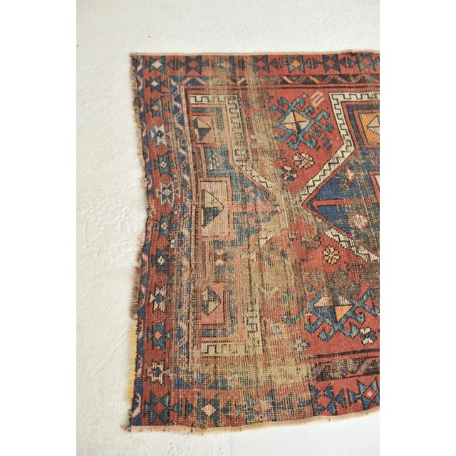 1920s Antique Turkish Tribal Geometric Distressed Rug, 3.7 x 6.6 For Sale - Image 5 of 11
