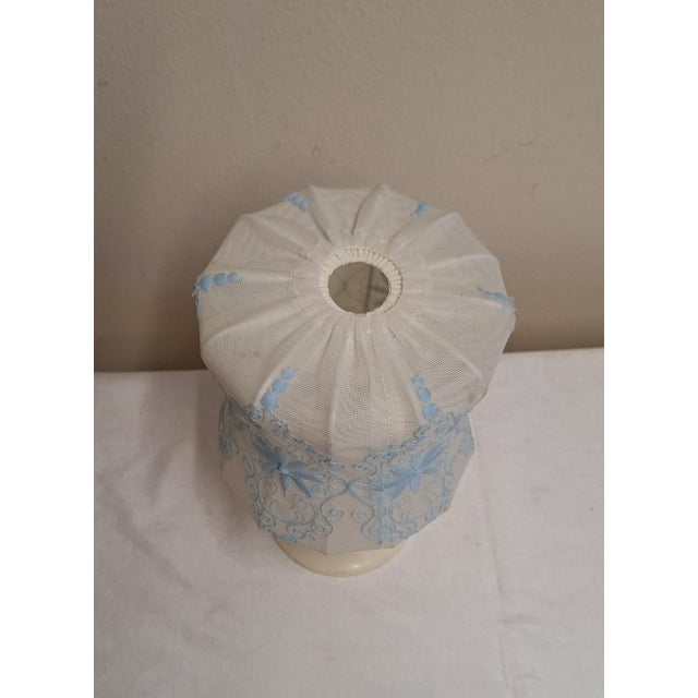 Vintage Table Lamp with Cream-White Plastic Base and White-Blue Fabric Shade, 1970s For Sale - Image 6 of 7