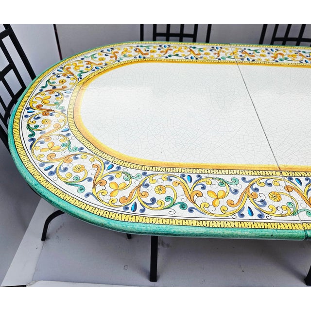 Made in Italy – Hand Painted 1990s Signed Domiziani Deruta Lava Stone Dining Table With 6 Aurora Chairs For Sale - Image 4 of 17