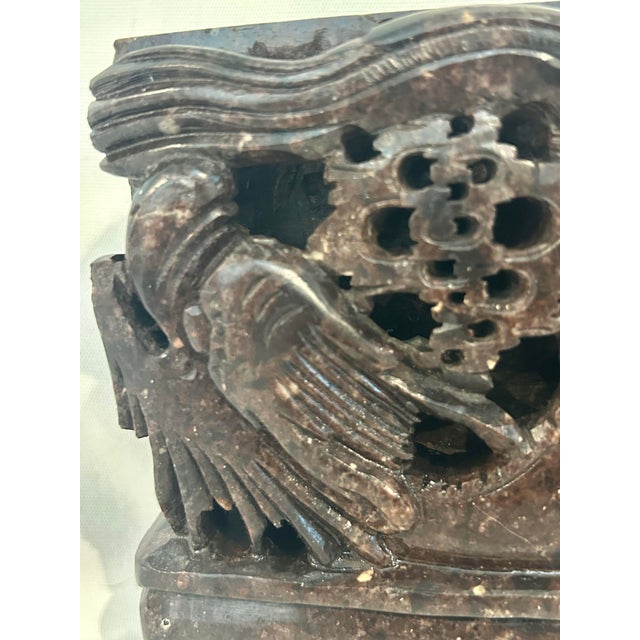 Vintage Chinoiserie Carved Soapstone Phoenix Bookends – Mirrored Pair For Sale In New Orleans - Image 6 of 12