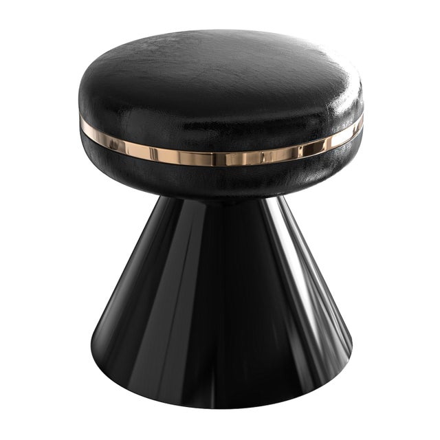 "Coraggioso" Ottoman & Pouf With Stainless Steel and Bronze Details For Sale - Image 4 of 5