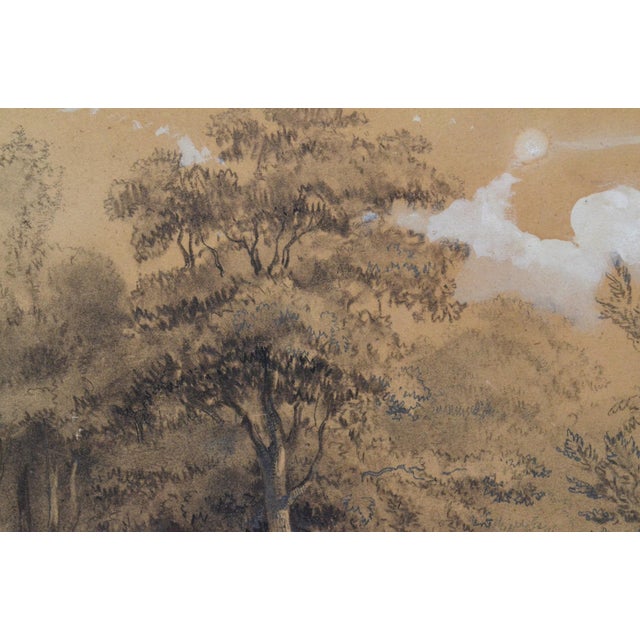 French Attributed to Franz Joseph Manskirch (1768–1830) Romantic Charcoal and Pencil Drawing — Couple in a Woodland, 19th Century For Sale - Image 3 of 12