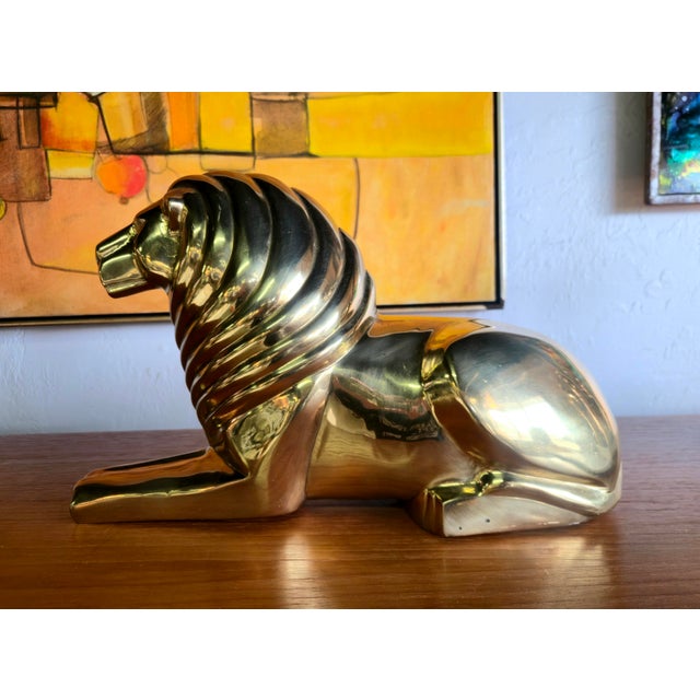 Mid-Century Modern Vintage Brass Lion For Sale - Image 3 of 8