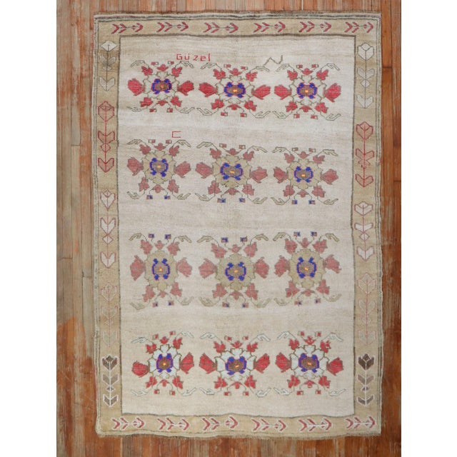 Textile Vintage Zabihi Collection Turkish Kars Beautiful Floral Rug - 5'7" x 7'11" For Sale - Image 7 of 11