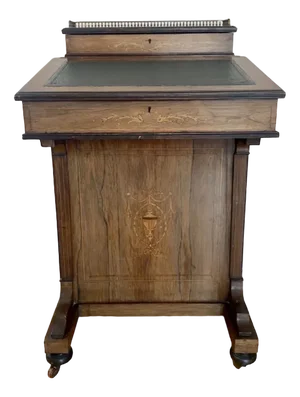 Antique Victorian Inlaid Rosewood Freestanding Davenport Desk, 1880s