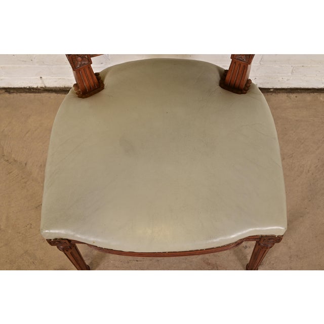 Brown Baker Furniture Style French Regency Louis XVI Carved Walnut Side Chairs or Dining Chairs, Pair For Sale - Image 8 of 13