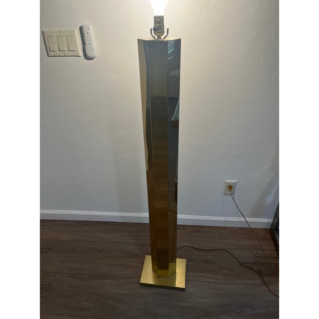 1980’s in the Style of a Kovacs Modernist Casella Brass Plated Monolith Torchiere Floor Lamp For Sale - Image 4 of 12