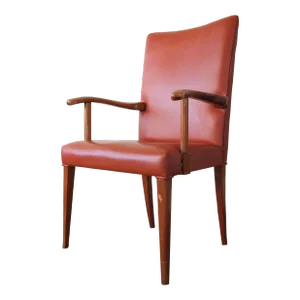 Mid 20th Century Vintage Jacob Kjaer Kjær Arm Chair Armchair, Mahogany Wood + Cognac Leather